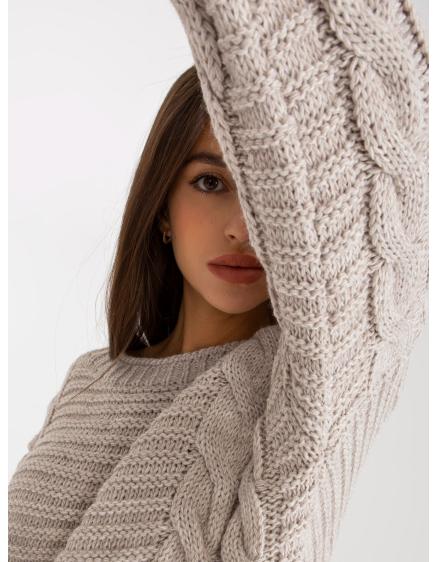 Női kockás pulóver széles ujjakkal RUE PARIS világos bézs színben