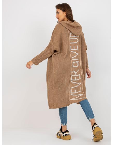 Dámsky sveter s nápisom na chrbte pletený OCH BELLA tmavo béžový