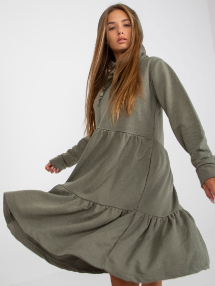 Dámske šaty s volánom rozšírené mikinové FRESH MADE khaki