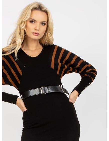 Női öves kötött midi ruha OCH BELLA fekete és barna színben