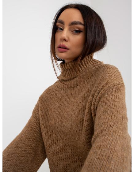 Dámsky sveter s rolákom zo zmesi vlny ASHTYN tmavo béžový