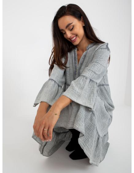 Dámske šaty s volánom a výstrihom SELENA šedé