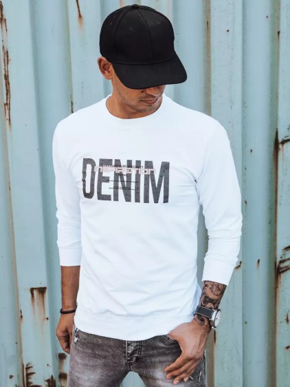 Pánská mikina s potiskem DENIM bílá