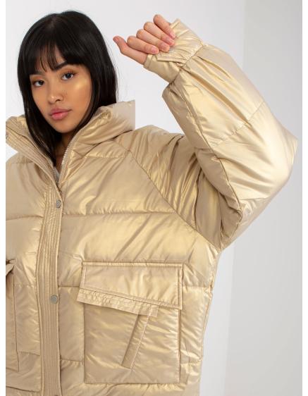 Dámska bunda bez kapucne páperová prešívaná JAZLYN zlatá