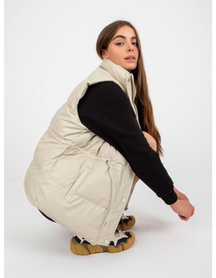 Dámska vesta z ekokože s vreckami CHERISH svetlo béžová