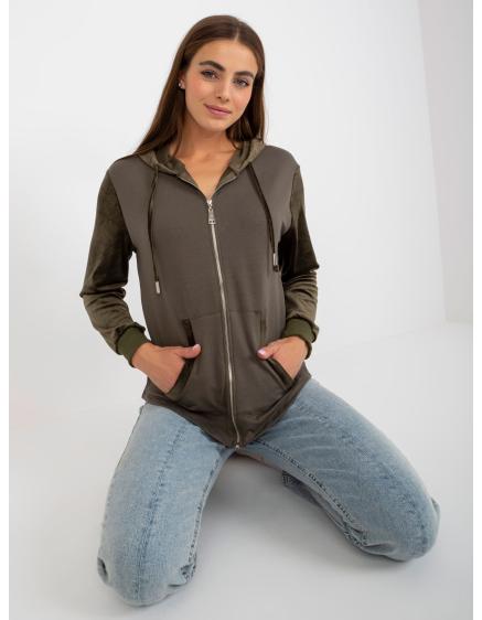 Női pulóver velúr betétekkel EVIKA khaki khaki