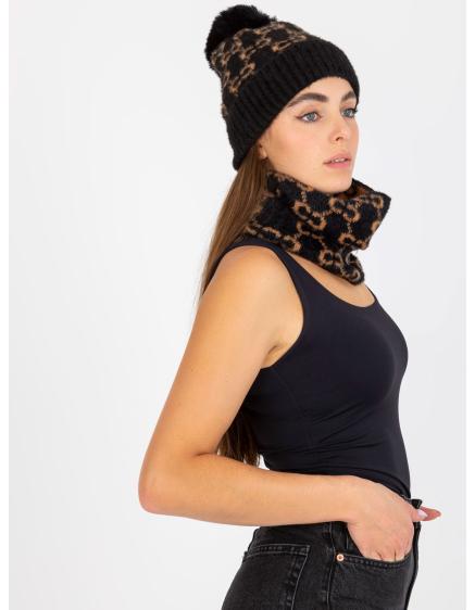 Dámska zimná čiapka so vzorom ISI hnedo čierna