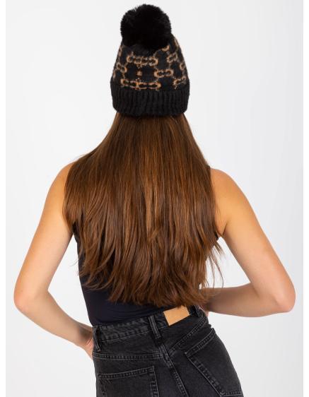 Dámska zimná čiapka so vzorom ISI hnedo čierna