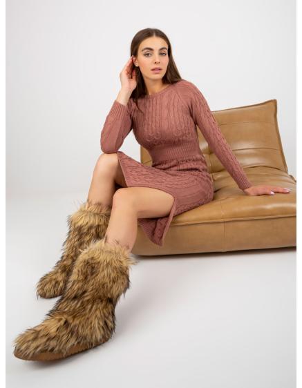 Dámské šaty s rozparkem pletené midi RUE PARIS růžové 