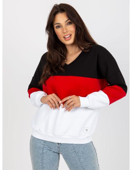 Női V-nyakú pulóver BASE piros és fehér