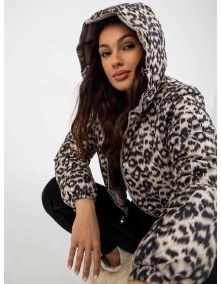 Női kapucnis kabát fordítható rövid steppelt NINA bézs színű