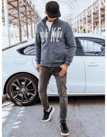 Férfi cipzáras kapucnis pulóver DARNELL nyomtatással sötétszürke