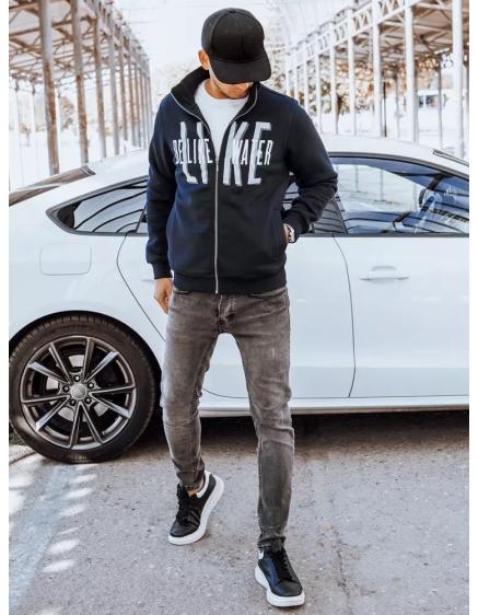 Férfi cipzáras melegítőfelső nyomtatott DARNELL sötétkékkel