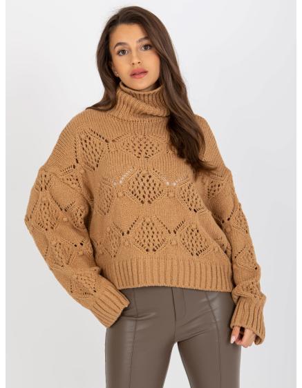 Dámský svetr s rolákem a širokými rukávy HEATHER hnědý