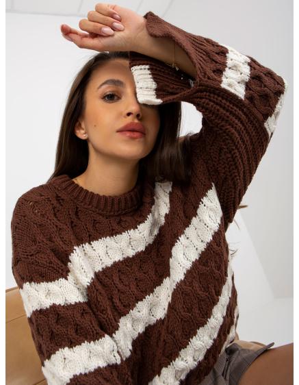 Dámský svetr oversize s pruhy VIRGEE ecru hnědý