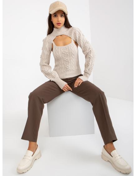 Dámska súprava s krátkym svetrom ANETA svetlo béžová