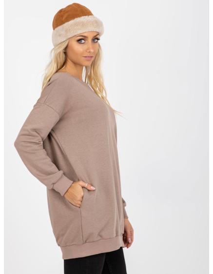 Női túlméretezett pulcsi zsebekkel KREA sötétbézs sötétbézs