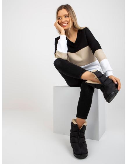 Női V-nyakú pulóver MORA fekete és bézs színben