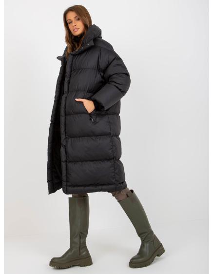 Dámska bunda bez kapucne dlhá prešívaná zimná WIKA čierna
