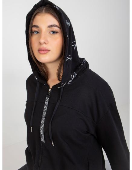 Dámská mikina plus size s kapucí a nápisy BOBBIE černá 