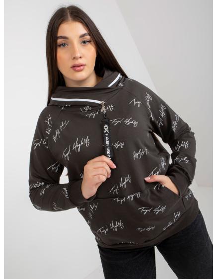 Női plus size kapucnis pulóver DEBORAH khaki színű nyomtatással