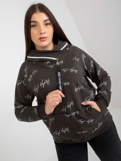 Női plus size kapucnis pulóver DEBORAH khaki színű nyomtatással
