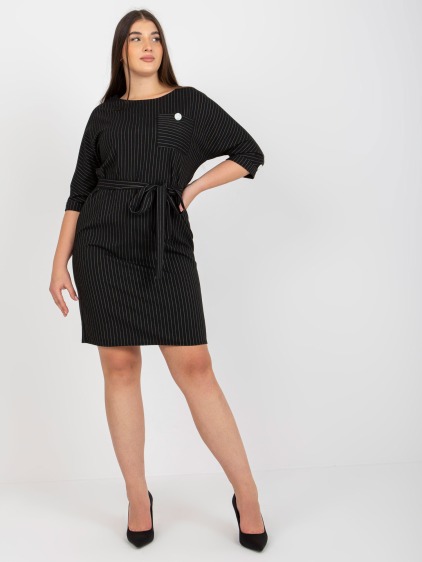 Női plus size csíkos ceruza ruha ALANIS fekete