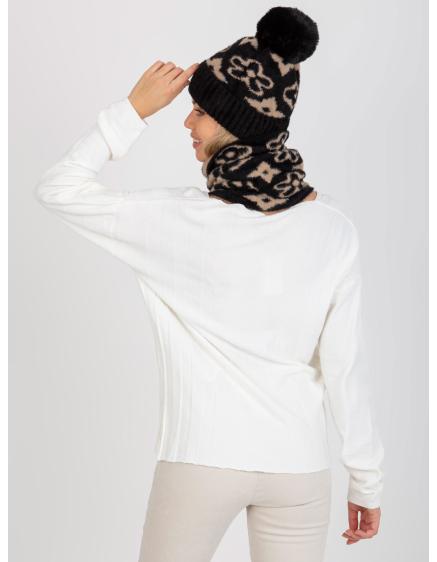 Dámska zimná čiapka s brmbolcom EMERSON čierno-béžová