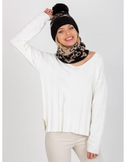 Dámska zimná čiapka s brmbolcom EMERSON čierno-béžová