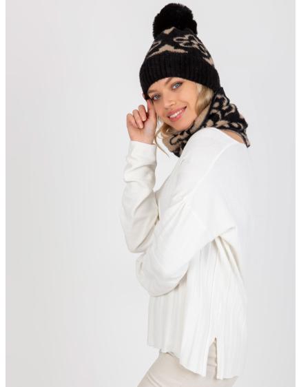 Dámska zimná čiapka s brmbolcom EMERSON čierno-béžová