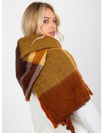Dámsky šál kockovaný vlnený ANNA hnedo-žltý