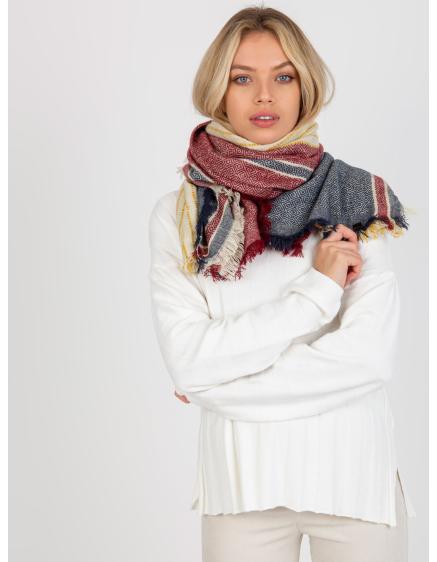 Dámská šála vzorovaná zimní MIAKELA s vlnou námořnicky červená 