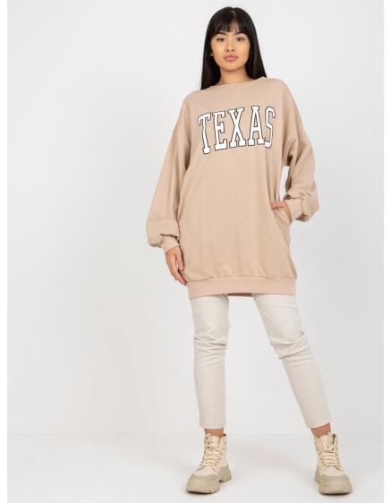 Női nyomtatott kerek nyakú pulóver SEARA bézs színű