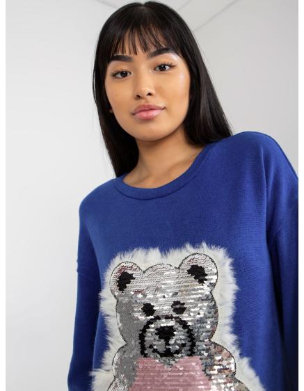 Dámsky sveter s flitrovou aplikáciou DARCHELLE tmavomodrý