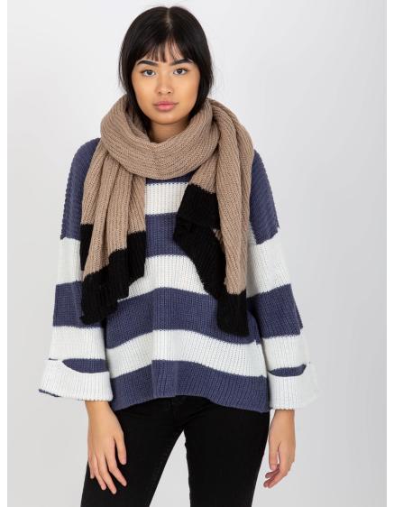 Női hosszú kötött sál BERDINE bézs-fekete