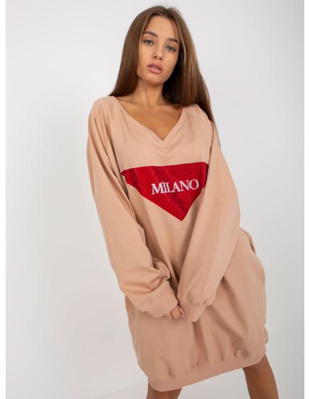 Női oversize pulóver strasszos applikációval CHERE bézs színben