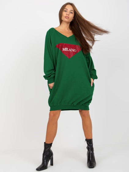 Női blúz oversize LINE applikációval, sötétzöld színben