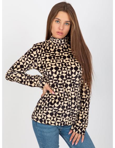 Női nyomtatott blúz RUE PARIS világos bézs és fekete