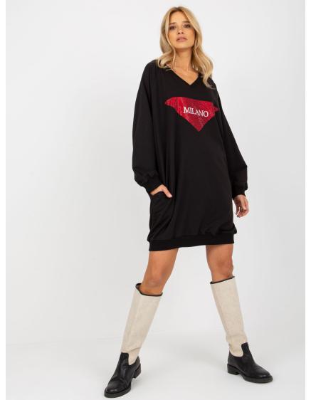 Női oversize pulóver strasszos applikációval HELA fekete