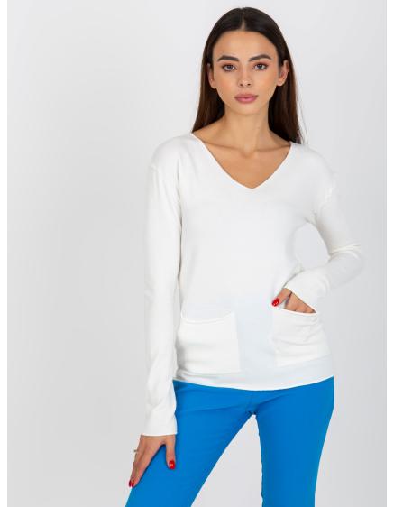 Női V-nyakú pulóver LUCIE ekrü színű