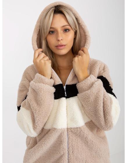 Női cipzáras pulóver zsebekkel RUE PARIS bézs-fekete