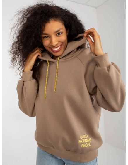 Női kapucnis pulóver DIEGO felirattal sötétbézs színben