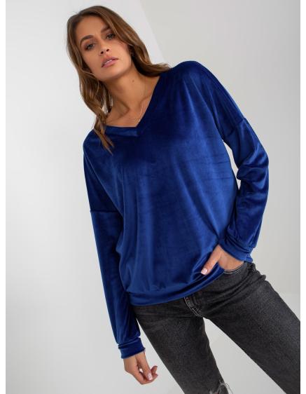 Női kapucnis pulóver nyakkivágással JANCIS kék