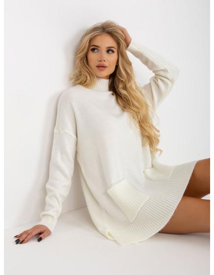 Dámský svetr s kapsami a polovičním rolákem dlouhý oversize ARIANA ecru  