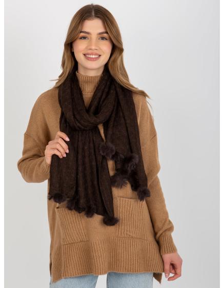 Dámská šála s bambulkami YARETZI tmavě hnědá 