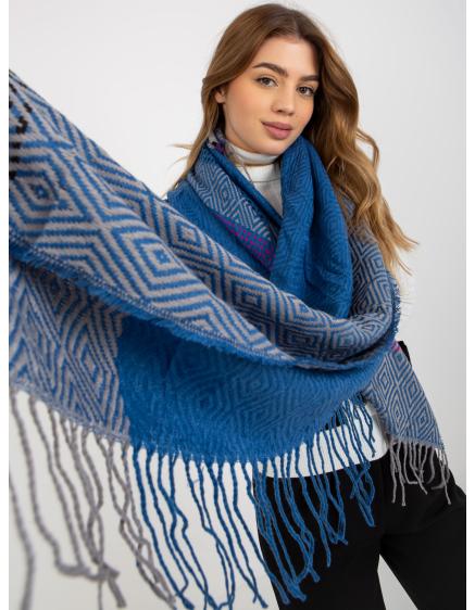 Női mintás téli sál RENA sötétkék szürke