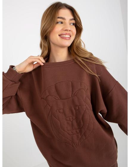 Női kapucnis pulóver hímzéssel CAMEO barna