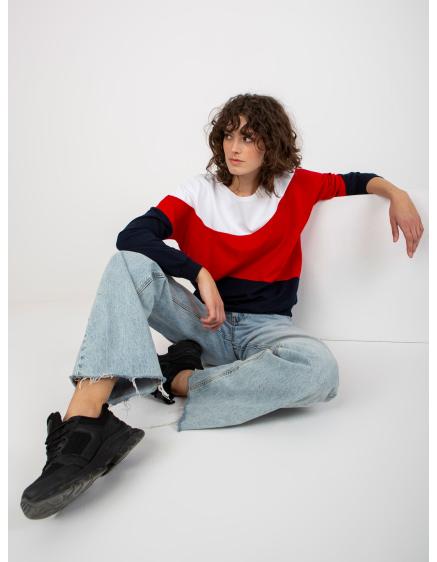 Női kapucnis pulóver SHERILYN fehér és tengerészkék