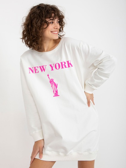 Női hosszú oversize pulóver ROSE felirattal ecru-rózsaszínben