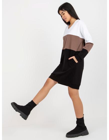 Női ruha zsebekkel RUE PARIS fekete és fehér